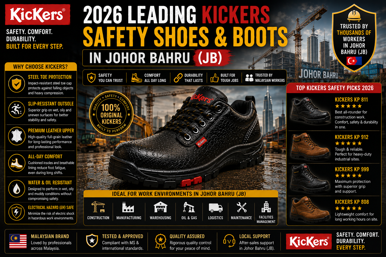 2026 Leading Kickers Safety Shoes & Boots in Johor Bahru(JB)